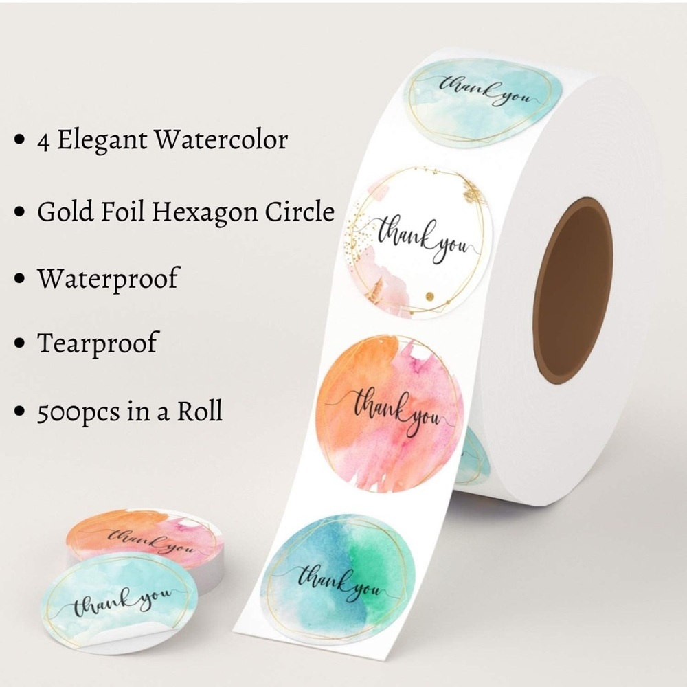 500 Assorted Round Watercolor 1” Thank You Stickers NEW - Picture 9 of 14